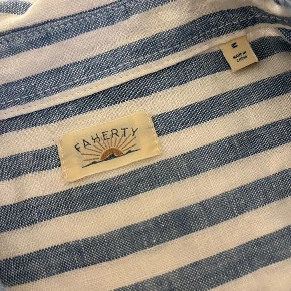 Faherty Laguna Linen blue white stripe M - Picture 4 of 12